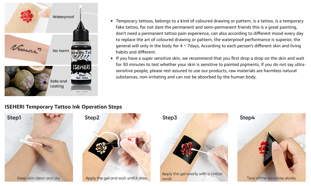 Temporary Tattoo Kit 2 Bottles Color Inks,70 Pcs Stencils Kit for Body Paint DIY Fake Tattoos for Kids(black1 ,red1 )